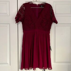 Lulus short sleeve lace overlay mini dress